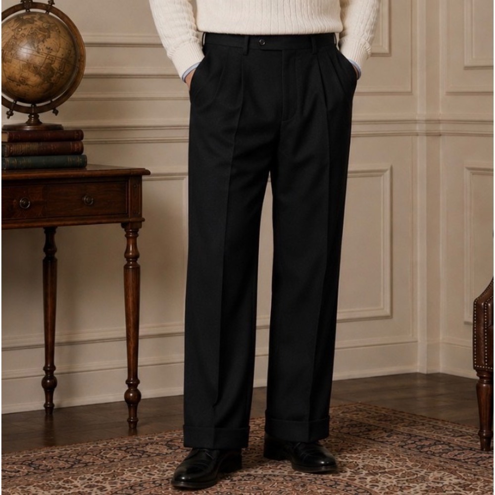Vtg Lauren Ralph Lauren Men Black Dress Pants 34x32 100% Wool Pleated 90s Preppy